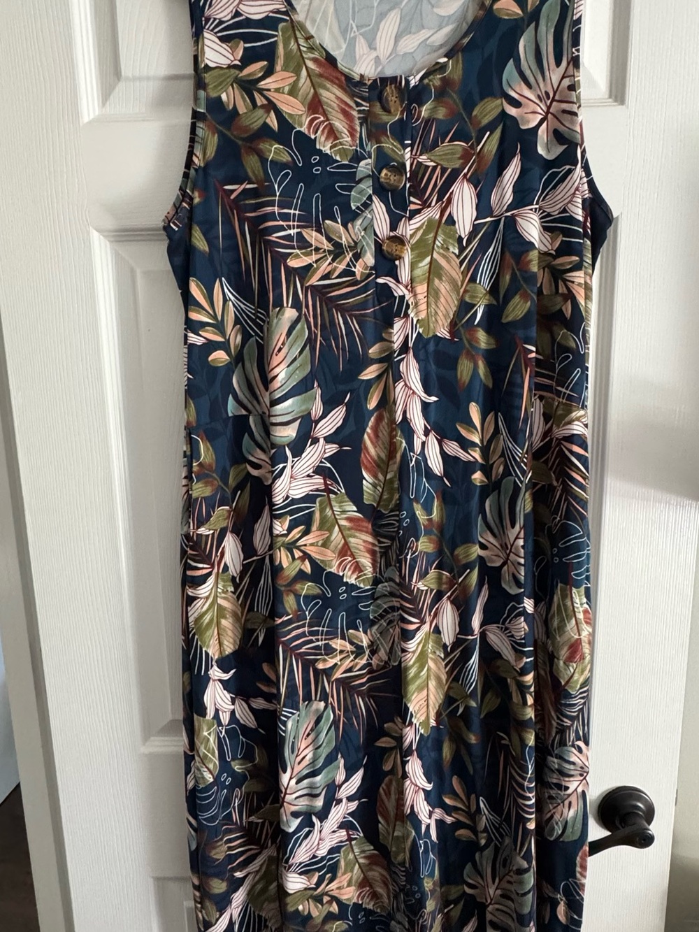 Sleeveless Navy Tropical Maxi Dress with Button Front